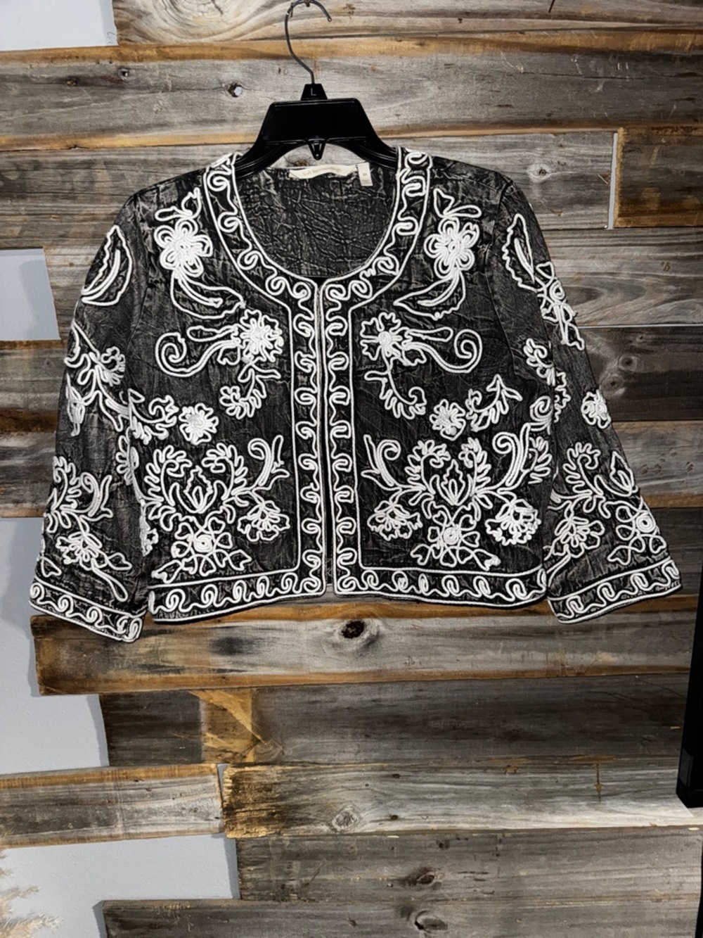 Soft Surroundings Jacket Women's XS Gray Wildwood Cropped Bolero Embroidered